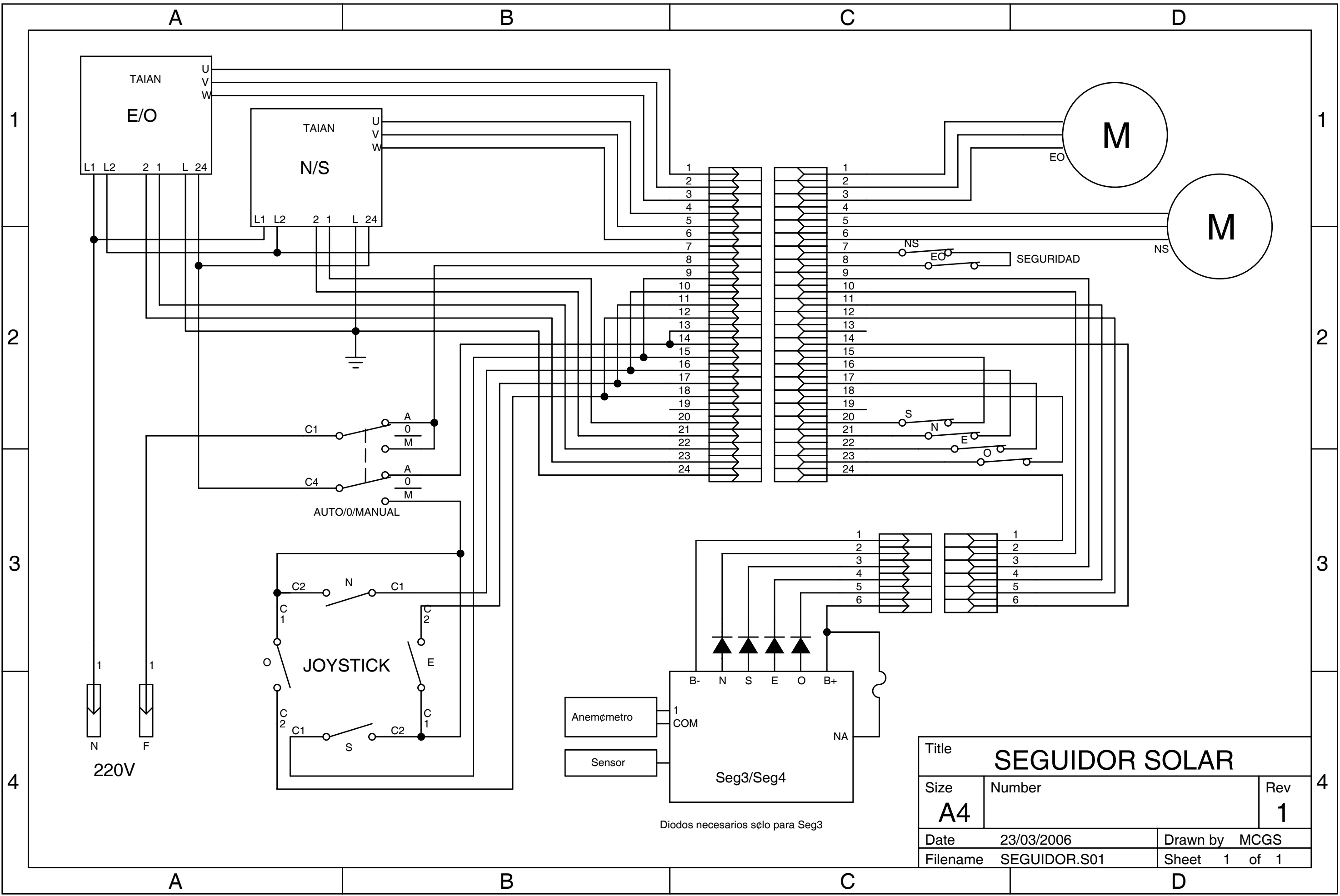 Cableado de control de seguidor SEG3 y SEG4